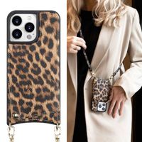 Selencia Nova HandyHülle mit Kordel und Kartenhalter Apple iPhone 15 Pro Max - Leopard