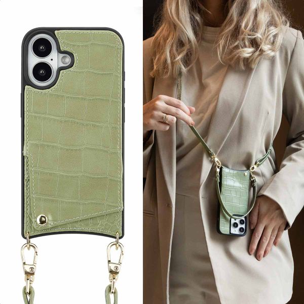 Selencia Nova Croco Back Cover mit Band und Kartenfach für das iPhone 16 - Sage Green