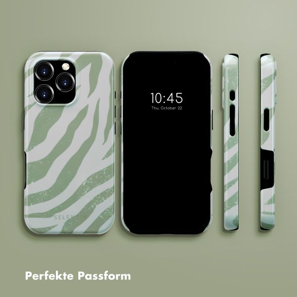 Selencia Vivid Tough Back Cover MagSafe für das iPhone 16 Pro - Colorful Zebra Sage Green