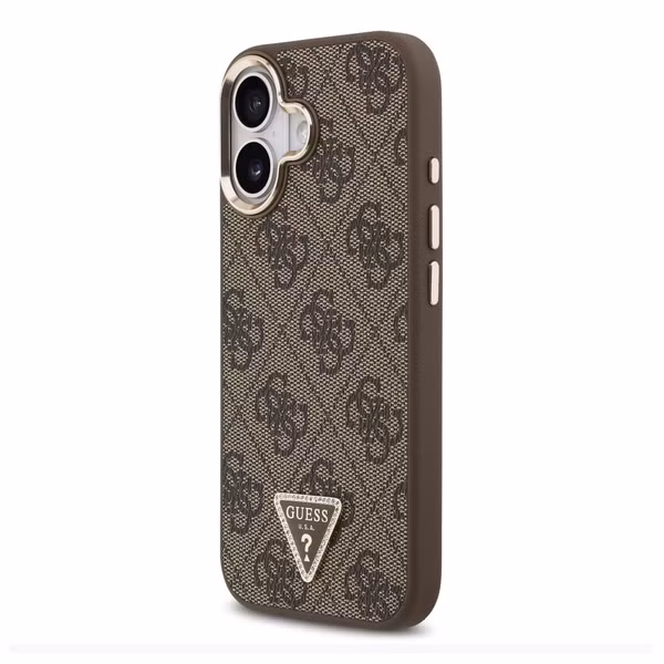 Guess Classic Triangle Logo Leather Back Cover mit MagSafe Apple iPhone 17 - Braun