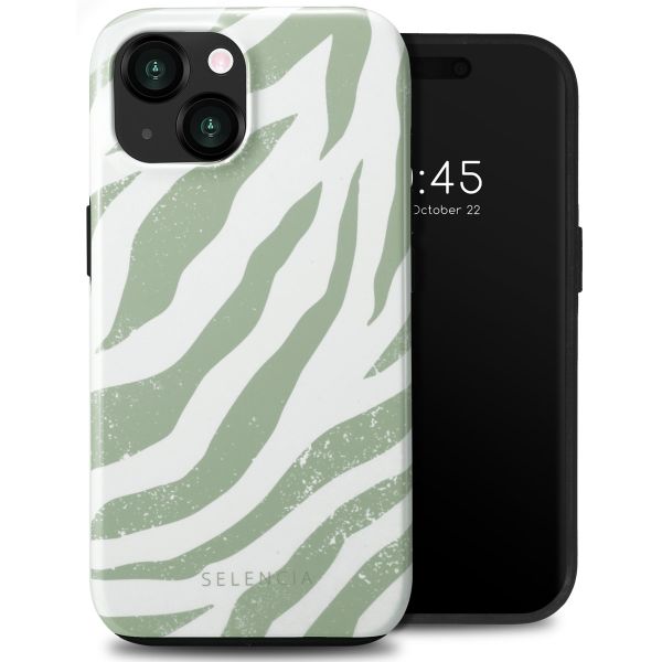 Selencia Vivid Tough Back Cover für das iPhone 15  - Colorful Zebra Sage Green