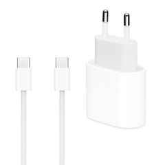 Apple Original USB-C Power Adapter 20 Watt + Original USB-C auf USB-C Ladekabel - 1 Meter - Weiß