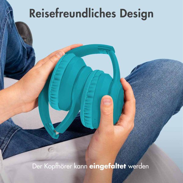 imoshion Kids LED Light Bluetooth-Kopfhörer - Kinderkopfhörer mit Dezibelbegrenzer - Kabelloser Kopfhörer + AUX-Kabel - Hellblau