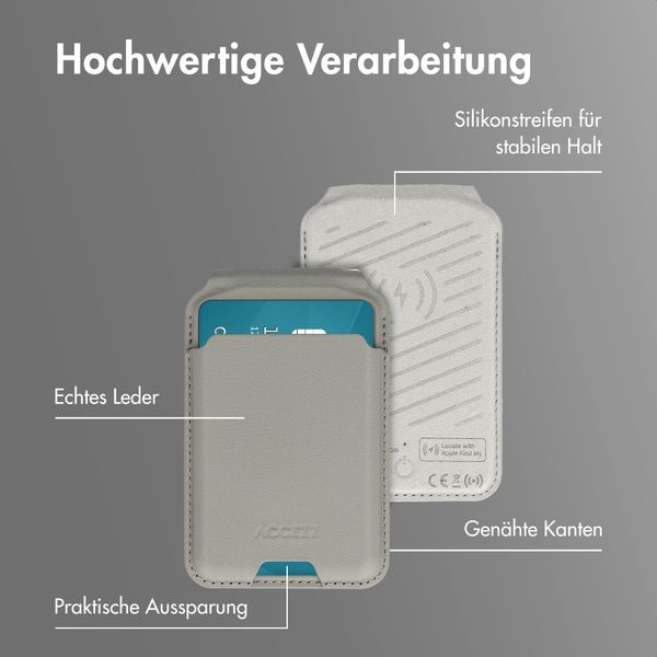 Accezz Magnetische Leder-Wallet mit Standfunktion - Geeignet für Apple Find My - Light Grey