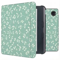 imoshion Design Slim Hard Case Sleepcover mit Stand Kobo Libra Colour - Smoke Green Flowers