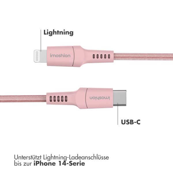 imoshion ﻿Lightning- auf USB-C-Kabel – nicht MFi-zertifiziert – Geflochtenes Gewebe – 1 m – Rosa