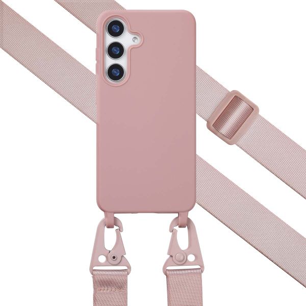 Selencia Silikonhülle design mit Band für das Samsung Galaxy S25 - Sand Pink