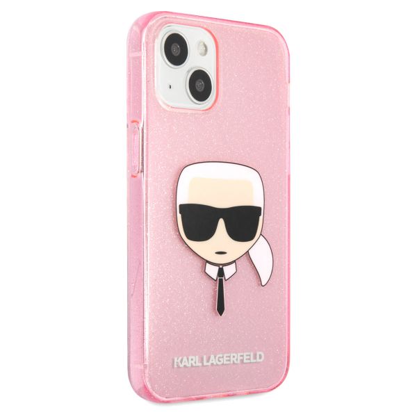 Karl Lagerfeld Karl's Head Silikonhülle Glitter für das iPhone 13 Mini - Transparent Rosa