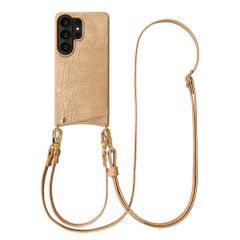 Selencia Nova Croco HandyHülle mit Kordel und Kartenhalter Samsung Galaxy S26 Ultra - Toasted Almond