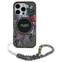 Guess MagSafe IML Flowers Case mit Beads Strap für das Apple iPhone 16 Pro - Black