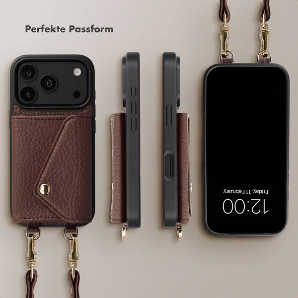 Selencia Sera HandyHülle mit Kordel und Umschlag-Kartenhalter Apple iPhone 18 Pro / 17 Pro - Chocolate Brown