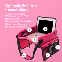 imoshion Reisetisch - Tablethalter Auto - 7 Aufbewahrungsfächer - Inklusive 2 Malvorlagen - Rosa