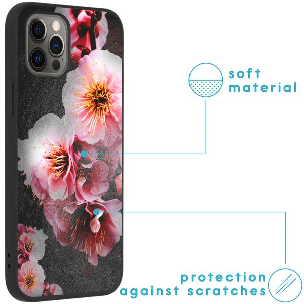 imoshion Design Hülle iPhone 12 (Pro) - Blume - Rosa / Schwarz