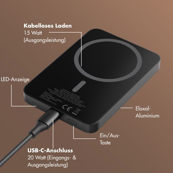 Selencia Vivid Powerbank 5.000 mAh - MagSafe und Qi2 - Schwarz / Leopard