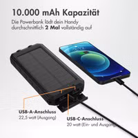 imoshion Solar Powerbank mit Solarpanel – Schnellaufladung und Stromversorgung – 10.000 mAh – Schwarz