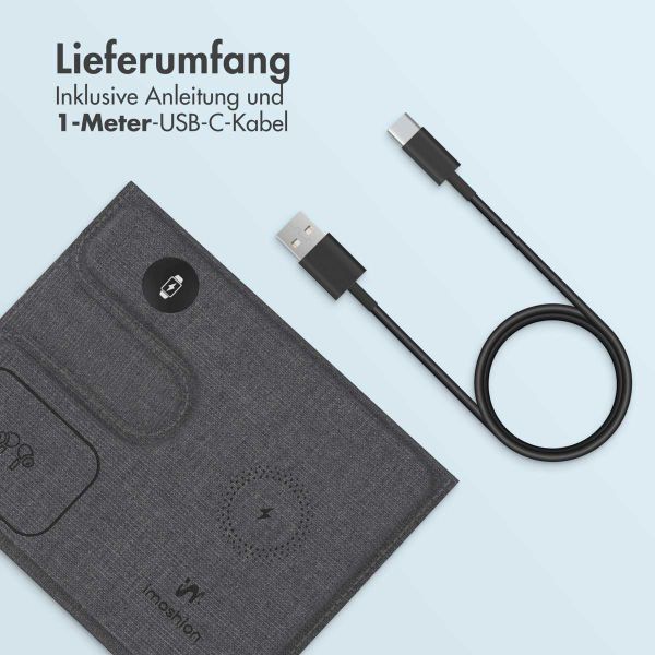 imoshion 3-in-1 Faltbares kabelloses Ladegerät Apple - iPhone / AirPods / Apple Watch – Grau