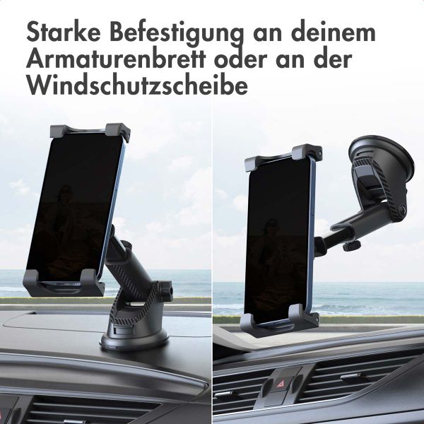 Accezz Tablet halterung Auto - Armaturenbrett und Windschutzscheibe - Verstellbar - Universal - Schwarz
