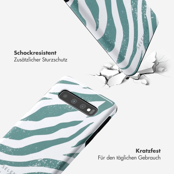 Selencia Vivid Tough Back Cover für das Samsung Galaxy S10 - Colorful Zebra Pine Blue