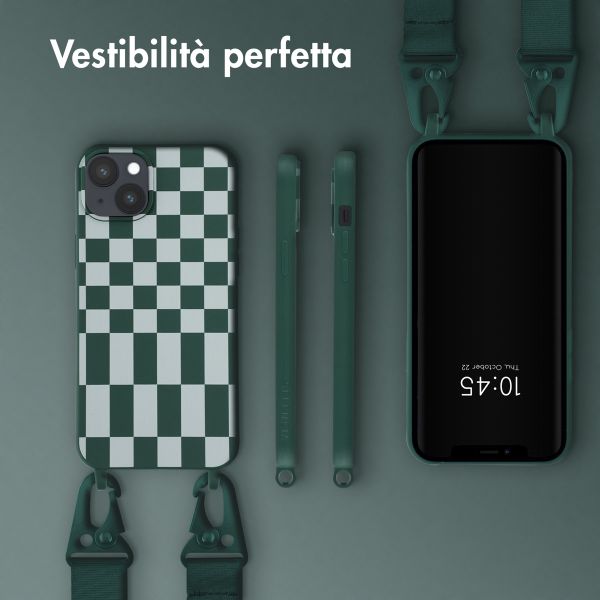 Selencia SilikonHülle design mit abnehmbarem Band Apple iPhone 14 Plus - Irregular Check Green