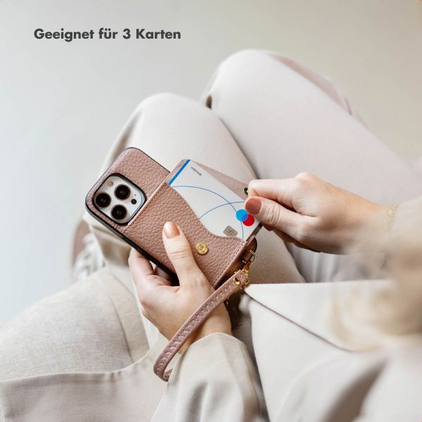 Selencia Sera HandyHülle mit Kordel und Umschlag-Kartenhalter Apple iPhone 16 - Old Pink