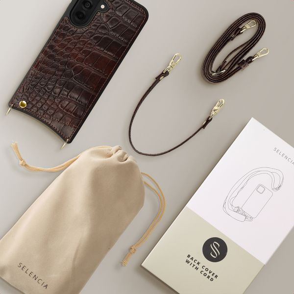 Selencia Nova Croco HandyHülle mit Kordel und Kartenhalter Samsung Galaxy A37 (5G) - Choco Brown