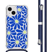 imoshion Design Hülle mit Band für das iPhone 13 - Cobalt Blue Flowers Connect