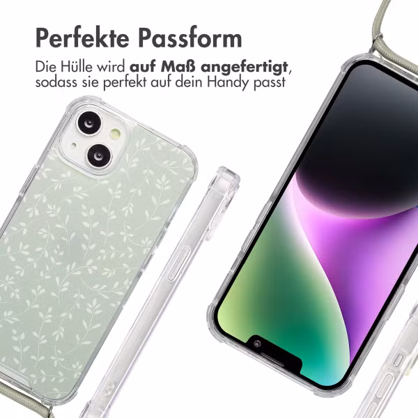 imoshion Design Hülle mit Band Apple iPhone 14 - Smoke Green Flowers