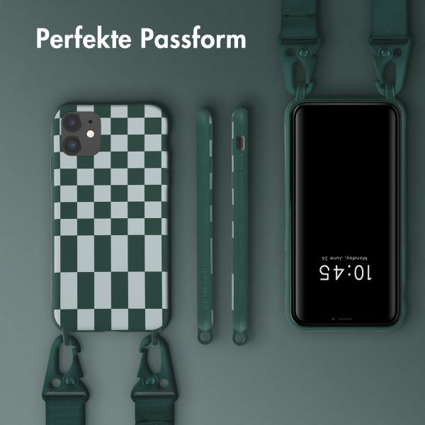 Selencia SilikonHülle design mit abnehmbarem Band Apple iPhone 11 - Irregular Check Green