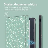 imoshion Design Slim Hard Case Sleepcover mit Stand Kobo Libra Colour - Smoke Green Flowers