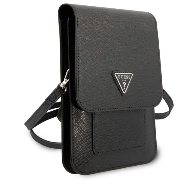 Guess Saffiano Triangle Handytasche - Geeignet für Smartphones bis 7 Zoll - Schwarz