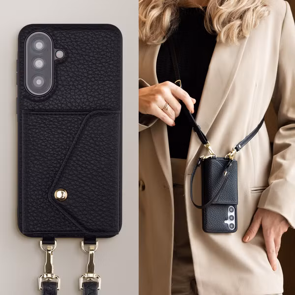 Selencia Sera HandyHülle mit Kordel und Umschlag-Kartenhalter Samsung Galaxy A37 (5G) - Schwarz