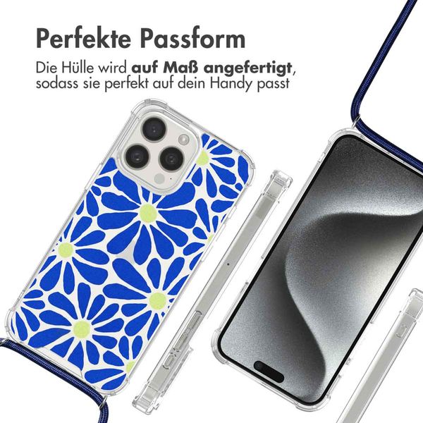 imoshion Design Hülle mit Band Apple iPhone 15 Pro - Cobalt Blue Flowers Connect