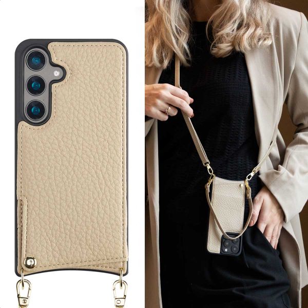 Selencia Nova HandyHülle mit Kordel und Kartenhalter Samsung Galaxy S24 - Beige