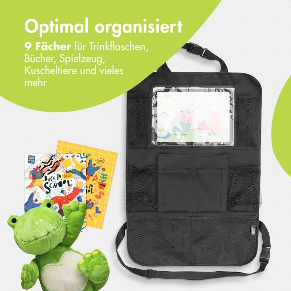 imoshion Autositz Organizer für Kinder – 9 Fächer - Inklusive Tablet-Halter – Schwarz