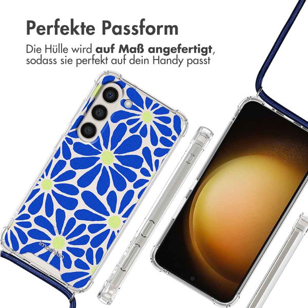 imoshion Design Hülle mit Band für das Samsung Galaxy S23 Plus - Cobalt Blue Flowers Connect