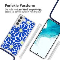 imoshion Design Hülle mit Band für das Samsung Galaxy S22 - Cobalt Blue Flowers Connect