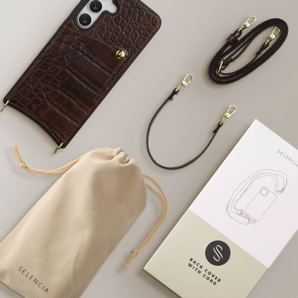Selencia Nova Croco HandyHülle mit Kordel und Kartenhalter Samsung Galaxy S24 / S25 - Choco Brown