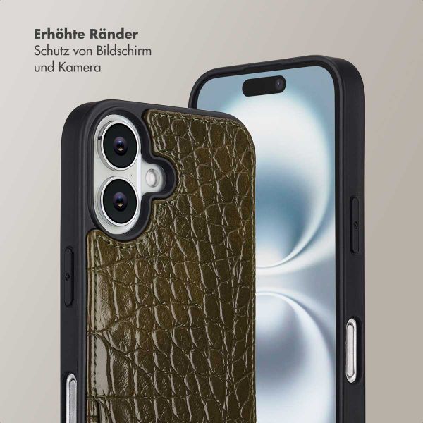 Selencia Nova Croco HandyHülle mit Kordel und Kartenhalter Apple iPhone 16 - Dark Olive