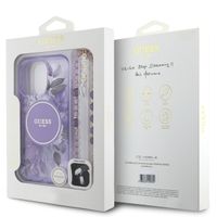 Guess MagSafe IML Flowers Case mit Beads Strap für das iPhone 15 Pro - Purple