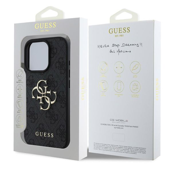 Guess 4G Metal Logo Back Cover für das iPhone 16 Pro - Schwarz