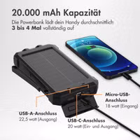 imoshion Solar Powerbank mit Solarpanel – Schnellaufladung und Stromversorgung – 20.000 mAh – Schwarz