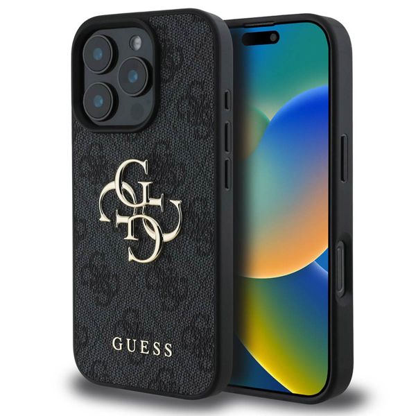 Guess 4G Metal Logo Back Cover für das iPhone 16 Pro Max - Schwarz