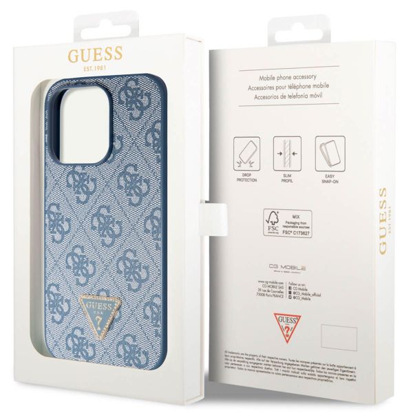 Guess 4G Logo Triangle Strass Back Cover für das iPhone 15 Pro - Blau