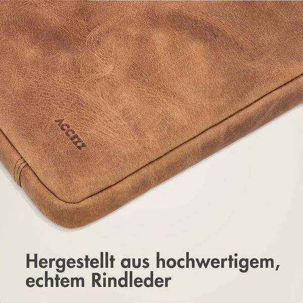 Accezz Leather Laptop Hülle mit Reißverschluss 13-14 Zoll - Laptop Sleeve - Cognac