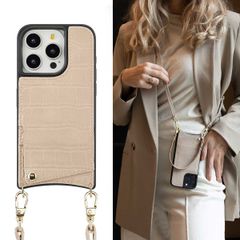 Selencia Nova Croco HandyHülle mit Kordel und Kartenhalter Apple iPhone 15 Pro - Beige