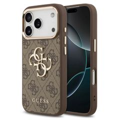 Guess 4G Metal Logo Back Cover Apple iPhone 17 Pro Max - Gold Edge - Brown