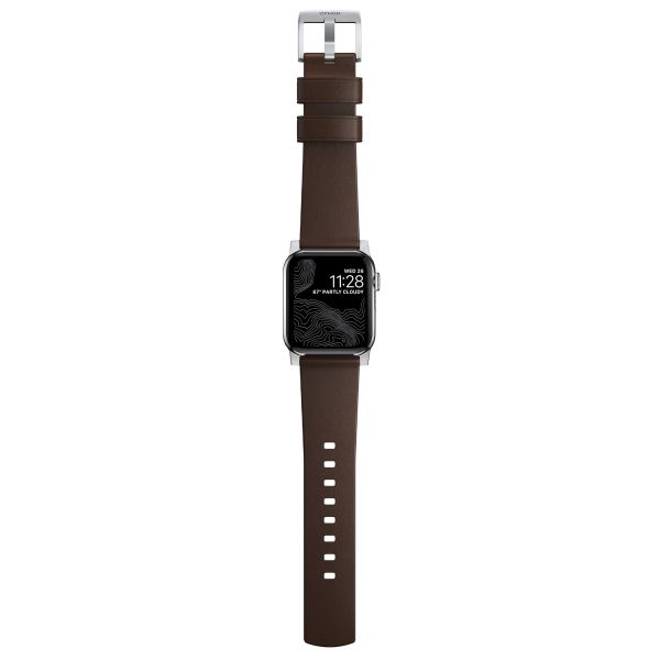 Nomad Modernes Lederarmband für das  Apple Watch Series 1 t/m 11 / SE / Ultra (44/45/46/49 mm) - Brown / Silver