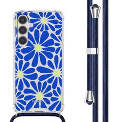 imoshion Design Hülle mit Band Samsung Galaxy S24 - Cobalt Blue Flowers Connect