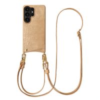 Selencia Nova Croco HandyHülle mit Kordel und Kartenhalter Samsung Galaxy S26 Ultra - Toasted Almond