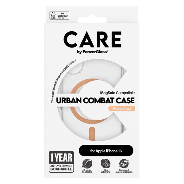 CARE by PanzerGlass Urban Combat Case MagSafe für das iPhone 16 - Transparent / Peach